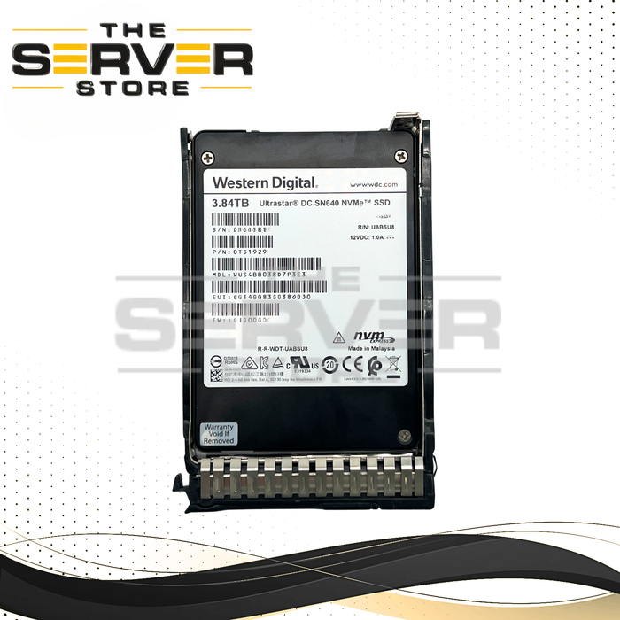 Western Digital (WD / HGST) 3.84TB NVMe U.2 PCIe Gen 3.0 x4 RI SFF 2.5" SSD Ultrastar DC SN640 WUS4BB038D7P3E3 for HPE ProLiant G9 G10 (HPE SFF SC Tray Included)