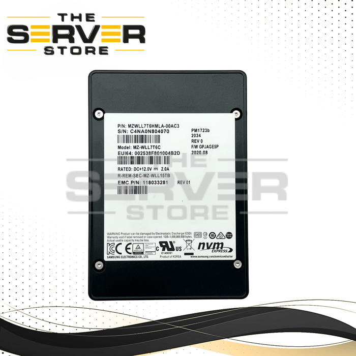 EMC 7.68TB NVMe U.2 2.5" SED SSD MZ-WLL7T6C Samsung PM1723b 005052698 118033281
