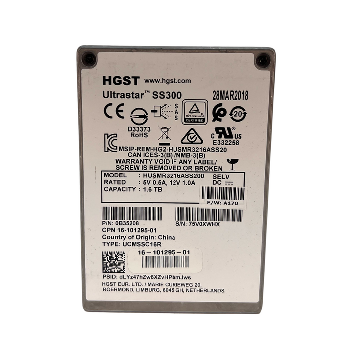 HGST Ultrastar SS300 1.6TB MLC SAS 12Gbps 2.5" SSD Solid State Drive (HUSMR3216ASS200)