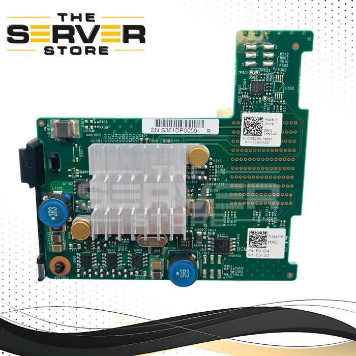Dell Broadcom 57810S Dual-Port 10GbE SFP+ Converged Network Adapter (CNA) Mezzanine Card for M630 / M640 Blade Servers. P/N: BCM-9577810A1007G, 055GHP, 55GHP.