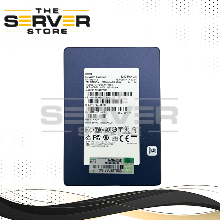 HPE 1.92TB SATA 6G MU SFF 2.5" SSD Micron 5200 MAX Series MTFDDAK1T9TDN MTFDDAK1T9TDN-1AT1ZABHA MK001920GWUGK P07444-003