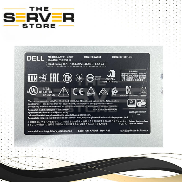 Dell EMC PowerSwitch S4128F-ON E20W001 28P 10GbE SFP+ 2P 100GbE QSFP28 KRDGF
