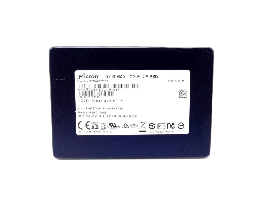 Micron 1.6TB SATA 6G MU 2.5" SSD 5100 Max MTFDDAK1T6TCC-1AR16ABYY MTFDDAK1T6TCC