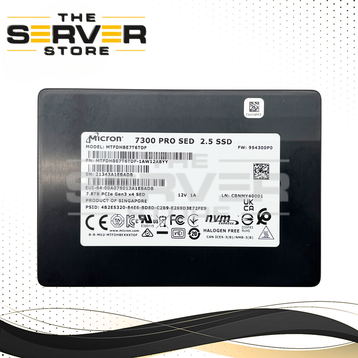Micron 7300 PRO 7.68TB NVMe U.2 Gen3 SED PCIe 2.5" SSD MTFDHBE7T6TDF