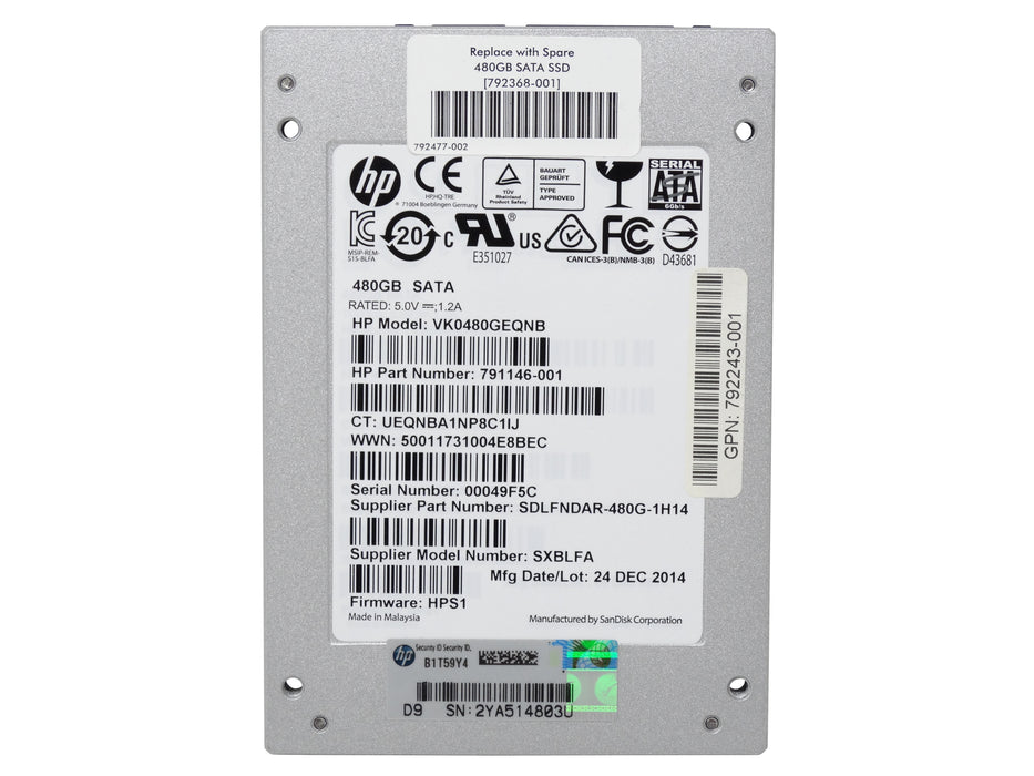 HP SXBLFA 480GB SATA 2.5'' SSD SOLID STATE DRIVE (VK0480GEQNB)