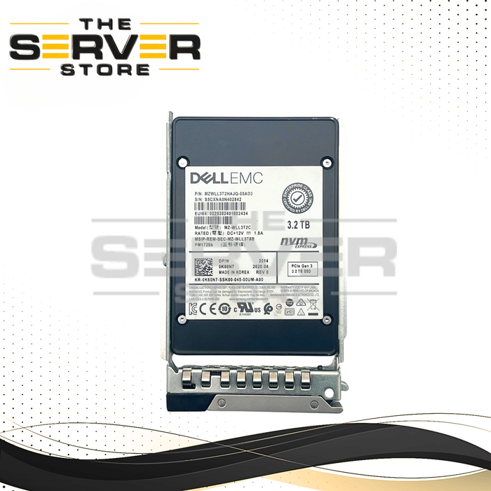 Dell EMC 3.2TB NVMe U.2 PCIe Gen 3.0 x4 MU SFF 2.5" 15mm SSD Samsung PM1725b Series MZ-WLL3T2C 0K60N7 K60N7 (Dell PowerEdge G15th Tray Included)