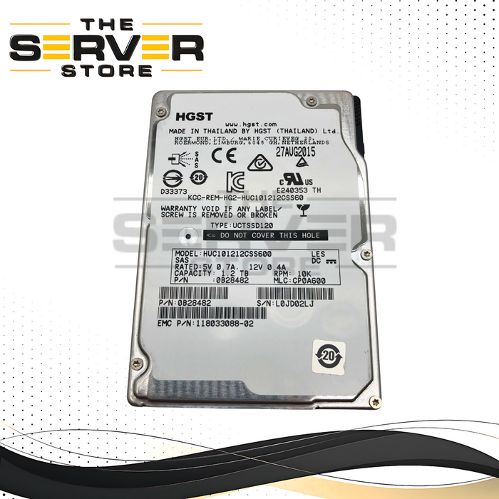 EMC HGST 1.2TB 10K 6Gb/s SAS 2.5 SFF Enterprise HDD HUC101212CSS600 118033088-02