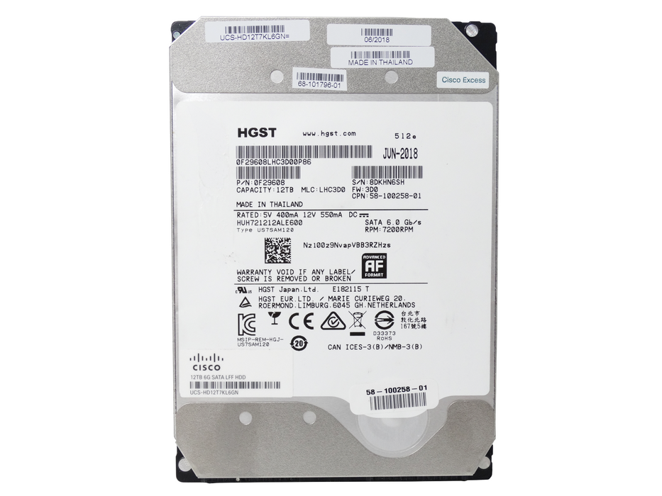 Cisco 12TB 7200RPM SATA 6Gbps 512e 3.5'' HDD Hard Drive (58-100258-01)