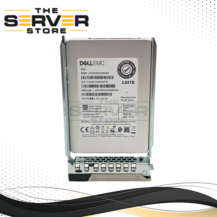 Dell SK-Hynix SE5110 3.84TB 6Gbps SATA Read-Intensive (RI) TLC 2.5" Solid State Drive with Tray. P/N: 3GDK0, 03GDK0.