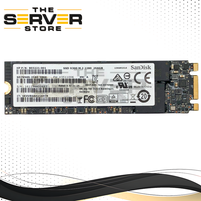 HPE SanDisk X300 256GB M.2 2280 SATA 6Gb/s TLC Solid State Drive (SSD). P/N: 803221-001.