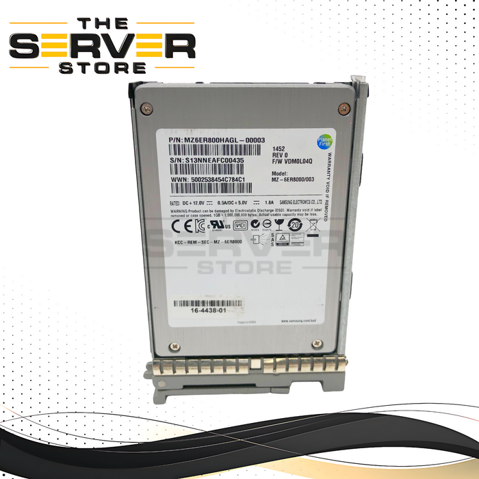 Cisco Samsung SM1625 800GB SAS 6Gb/s 2.5-inch SFF Enterprise Solid State Drive (SSD) in Caddy. P/N: 16-4438-01.