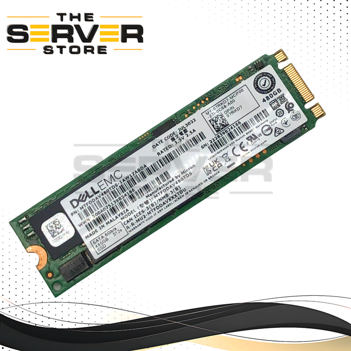 Dell Micron 5300 Pro 480GB SATA 6Gb/s 512e M.2 2280 Solid State Drive (SSD). Designed for Dell BOSS M.2 Cards. P/N: 7RKD7, 07RKD7.