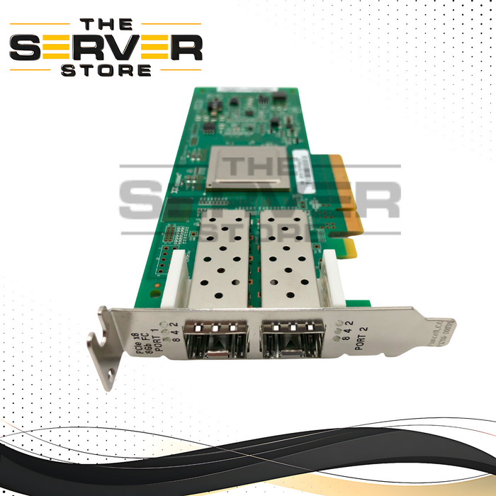 HP 82Q QLogic QLE2562 8Gb/s Dual-Port Fibre Channel (FC) Host Bus Adapter (HBA). P/N: QLE2562-HP, PX2810403-20, 584777-001, AJ764-63002, 489191-001.