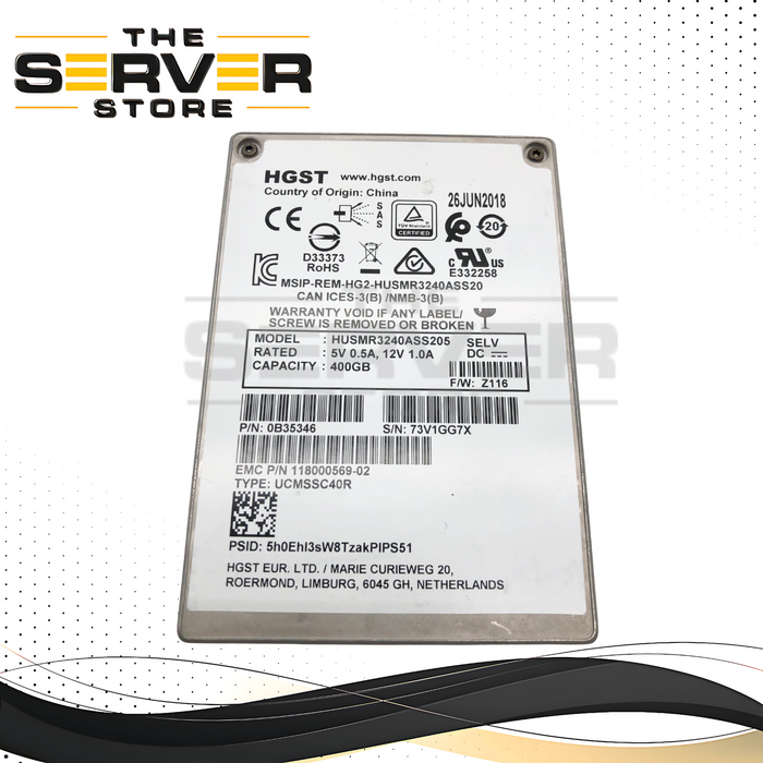Dell EMC HGST 400GB 12Gb/s SAS 2.5" MLC SSD 0B35346 HUSMR3240ASS205 118000569-02