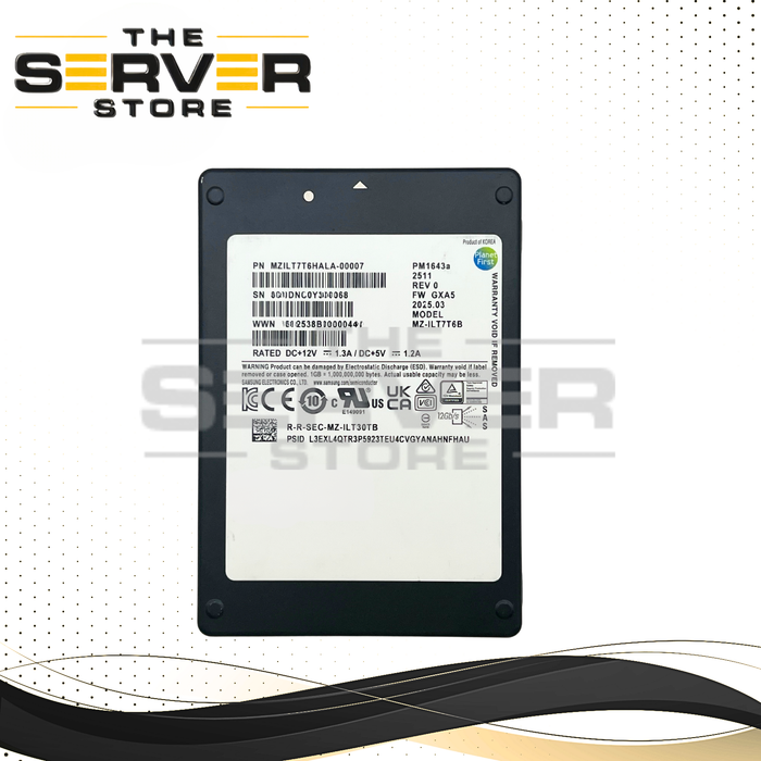Samsung 7.68TB SAS 12G RI SFF 2.5" 15mm SED SSD PM1643a Series MZ-ILT7T6B MZILT7T6HALA