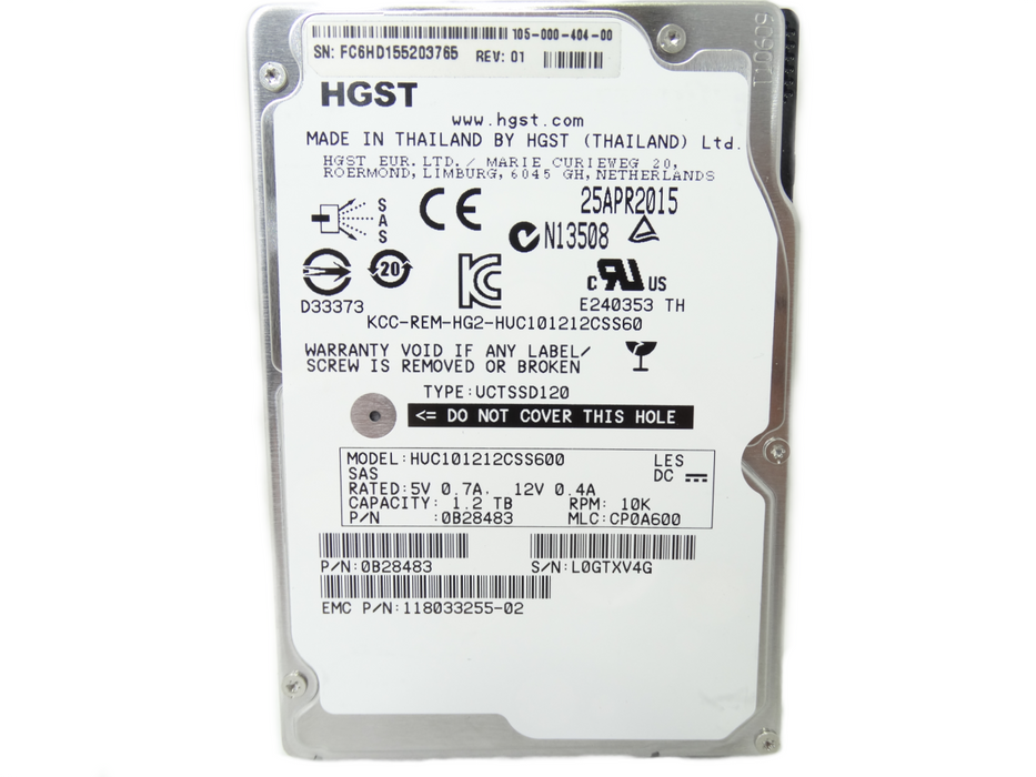 EMC 1.2TB 10K 6Gbps SAS 2.5'' HDD Hard Drive (118033255-02)