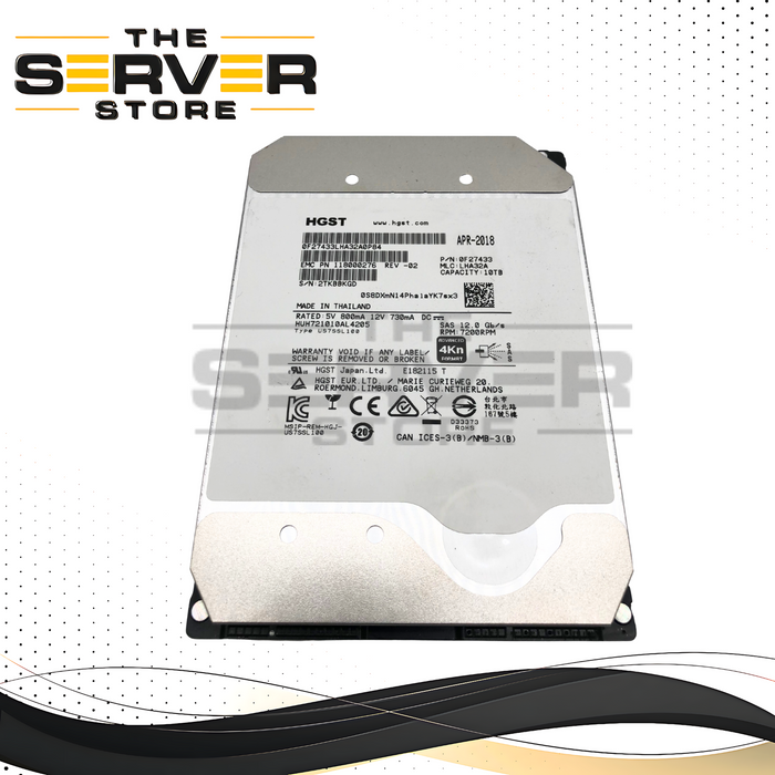 HGST 10TB 7.2K 12Gb/s SAS 3.5" 4Kn SED HDD 0F27433 118000276-REV-02