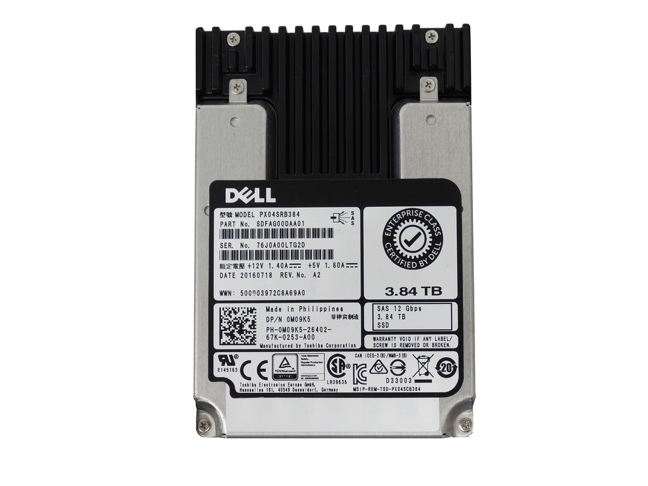 Dell 3.84TB 12Gbps 2.5'' SFF SAS MLC RI SSD Solid State Drive PX04SRB384 (M09K5)