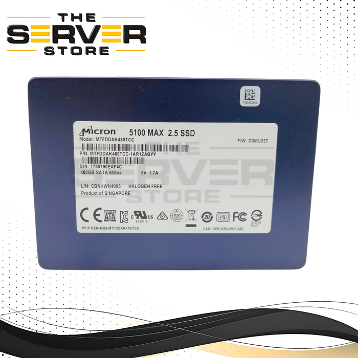 Micron 5100 Max 480GB SATA 6Gb/s 2.5-inch SFF Write Intensive Enterprise Solid State Drive (SSD). P/N: MTFDDAK480TCC.