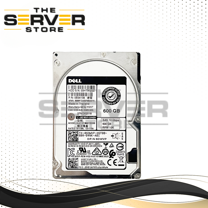 Dell Enterprise 600GB SAS 12G 10K SFF 2.5" HDD HUC101860CSS200 06DWVP 6DWVP