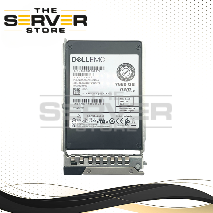 Dell EMC 7.68TB NVMe U.2 PCIe Gen 3.0 x4 RI SFF 2.5" 15mm SSD Western Digital / HGST Ultrastar DC SN200 Series HUSMR7676BDP3Y1 118000590-04 (Dell PowerEdge G15th Tray Included)