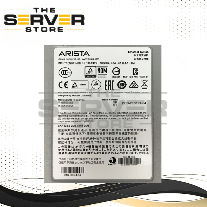 Arista 48x 1/10GBASE-T RJ45 & 4x 40GbE QSFP+ Uplinks Data Switch DCS-7050TX-64-R