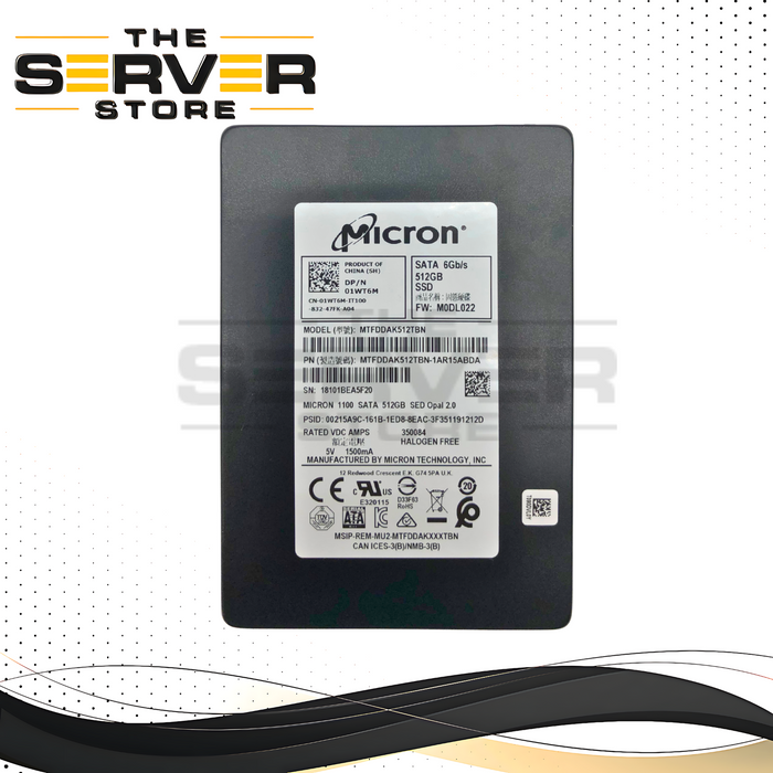 Dell Micron 1100 512GB SATA 6Gb/s 2.5-inch SFF Solid State Drive (SSD). OEM by Micron. P/N: 1WT6M, 01WT6M.
