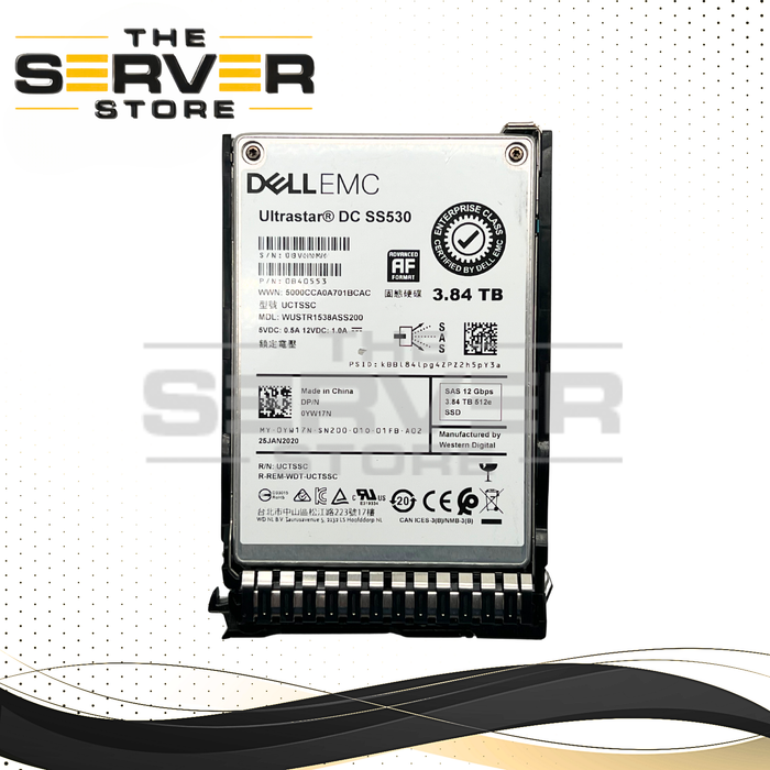 (New Open Box) 3.84TB Western Digital (WD) Ultrastar DC SS530 12Gbps SAS SSD WUSTR1538ASS200 (0YW17N) for HPE ProLiant DL360 / DL380 Gen9 (HPE SFF SC Tray Included)
