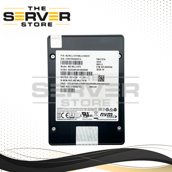 EMC Samsung 15.36TB NVME U.2 SSD PCIe PM1723b Series 118000743