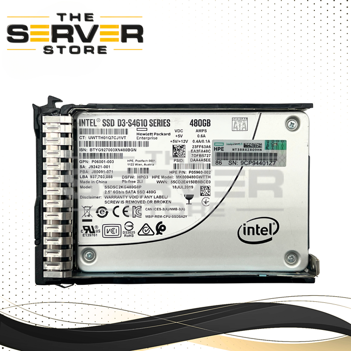 HPE 480GB SATA 6G Read Intensive (RI) 2.5" SC SSD Intel D3-S4610 P05976-B21 P08620-001 P05960-002 MK000480GWTTH