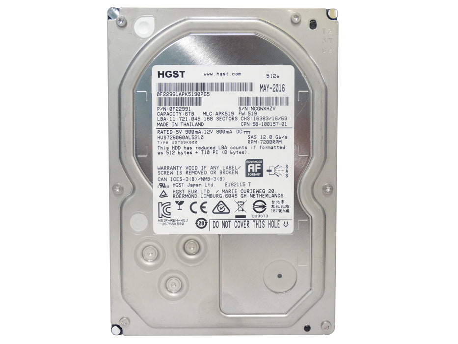 HGST 6TB 7.2K 12G 12Gbps SAS 3.5'' HDD Hard Drive (0F22991)