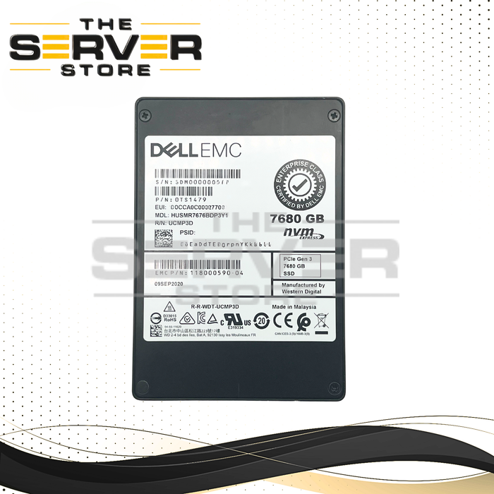 Dell EMC  7.68TB NVMe U.2 PCIe Gen 3.0 x4 RI SFF 2.5" 15mm SSD Western Digital / HGST Ultrastar DC SN200 Series HUSMR7676BDP3Y1 118000590-04