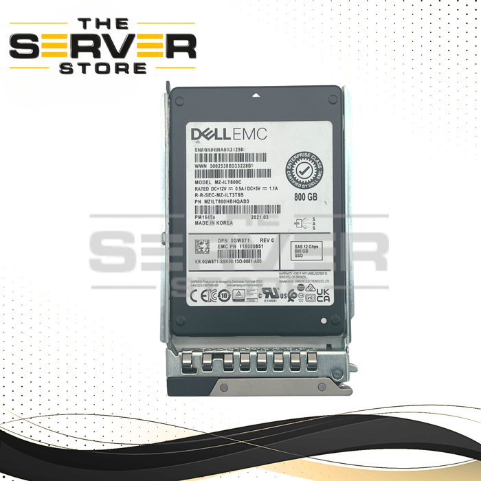 Dell EMC 800GB SAS 12G MU 2.5" SSD Samsung PM1645a MZ-1LT800C 0GW8T1 GW8T1 (Dell PowerEdge G15th Tray Included)