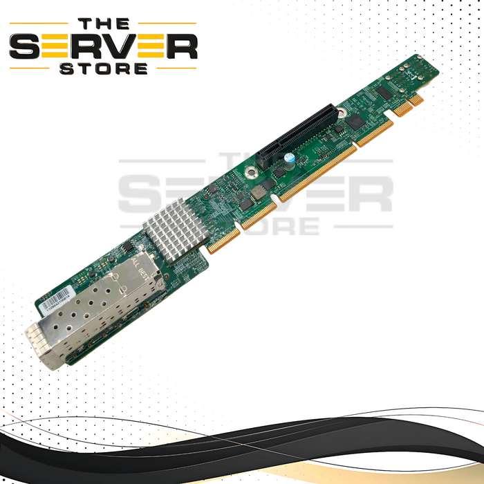 Supermicro 1U Ultra Riser Card with Onboard Dual-Port 10GbE SFP+ (Intel X710) & Dual Mini-SAS HD NVMe Ports. P/N: AOC-URN2-I2XS.
