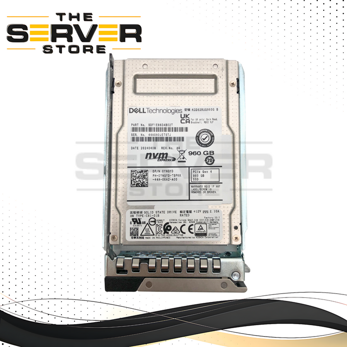 Dell Kioxia 960GB NVMe PCIe Gen4 2.5-inch U.2 Solid State Drive (SSD) with 14-Gen Tray. * (0-10 POH) 100% Health. *  P/N: YNGYD.
