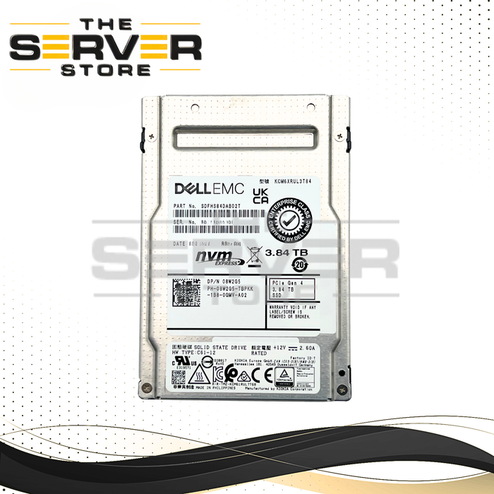 Dell EMC 3.84TB NVMe U.3 PCIe Gen 4.0 x4 RI SFF 2.5" SSD Kioxia CM6-R Series KCM6XRUL3T84 08W2G5 8W2G5 (Tray Not Included)