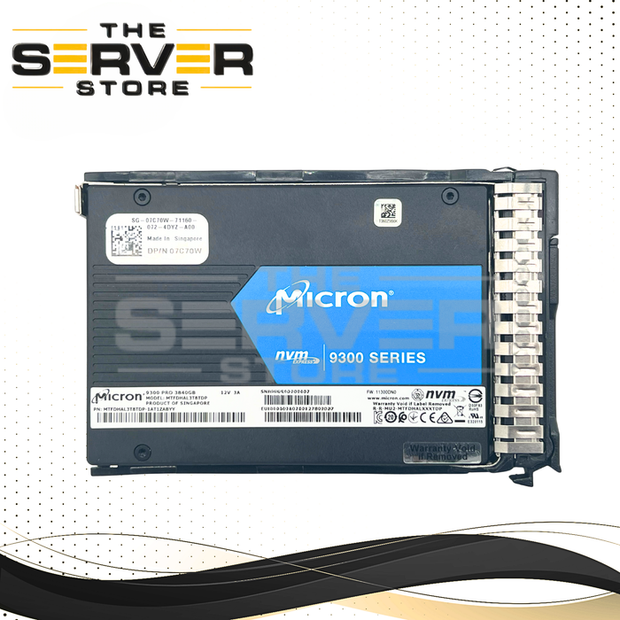 Micron 3.84TB NVMe U.2 PCIe Gen 3.0 x4 SFF 2.5" 15mm SSD 9300 Series MTFDHAL3T8TDP for HPE ProLiant Gen9 Gen10 Server (HPE SFF SC Tray Included)