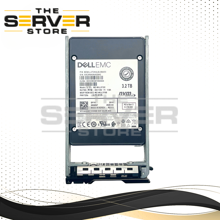 Dell EMC 3.2TB NVMe U.2 PCIe Gen 3.0 x4 MU SFF 2.5" 15mm SSD Samsung PM1725b Series MZ-WLL3T2C 0K60N7 K60N7 (Dell PowerEdge G13th Tray Included)