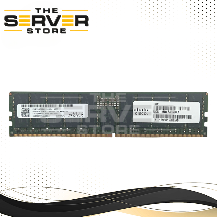 Cisco 64GB 2Rx4 DDR5-4800B PC5-38400 ECC Registered Memory Micron MTC40F2046S1RC48BA1 15-109085-01 UCS-MRX64B2RE1