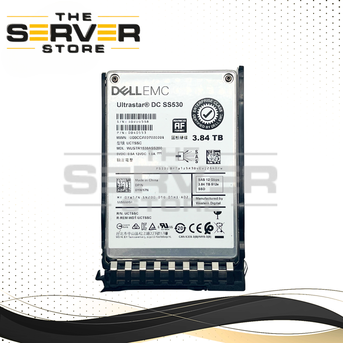 (New Open Box) Western Digital (WD) 3.84TB SAS 12G RI SFF BC 2.5" 15mm SSD Ultrastar DC SS530 Series WUSTR1538ASS200 (0YW17N) for HPE ProLiant G10 Plus G11 Server (HPE SFF BC Tray Included)