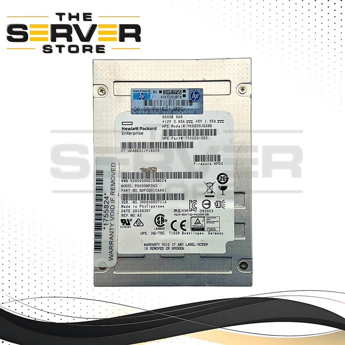 HPE 800GB SAS 12G VE SFF 2.5" SSD Toshiba PX03SN Series 750222-002