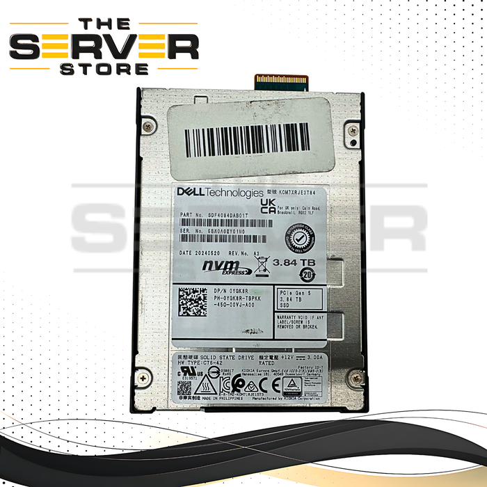 Dell 3.84TB NVMe EDSFF E3.S 1T (7mm) PCIe Gen 5.0 x4 SSD Kioxia CM7 Series KCM7XRJE3T84 0YGK8R YGK8R (No Tray Included)