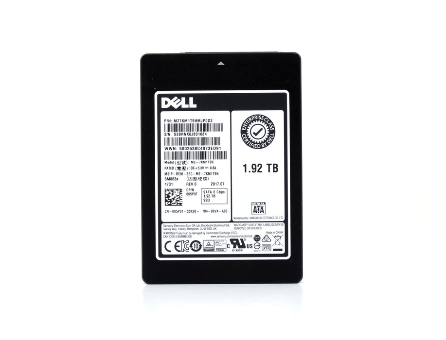Dell 1.92TB SATA 6G SFF 2.5" MLC SSD Samsung SM863a MZ-7KM1TB MZ7KM1T9HMJP0D3