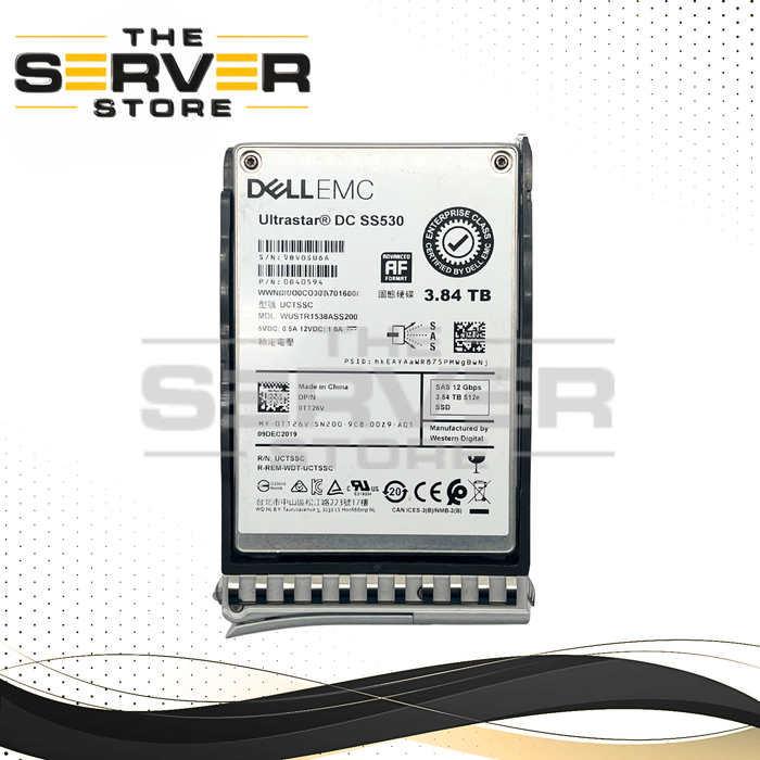 (New Open Box) Western Digital (WD) 3.84TB SAS 12G RI SFF 2.5" 15mm SSD Ultrastar DC SS530 Series WUSTR1538ASS200 (0TT26V) for Cisco UCS Server (Cisco UCS Tray Included)