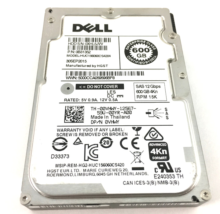 Dell Enterprise 600GB 15K 12Gbps SAS 2.5'' Hard Disk Drive (HUC156060CS4204)