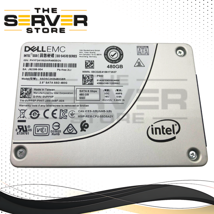 Dell Intel D3-S4510 480GB SATA 6G 2.5" SFF RI SSD SSDSC2KB480G8R VPP5P 0VPP5P