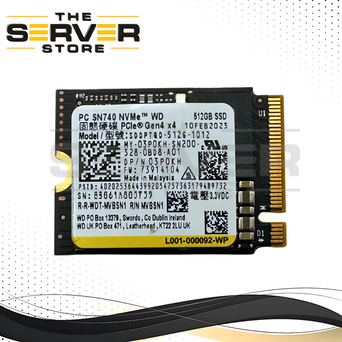 Dell 512GB NVMe 2230 M.2 PCIe Gen 4.0 x4 SSD WD SN740 Series 3P0KH 03P0KH