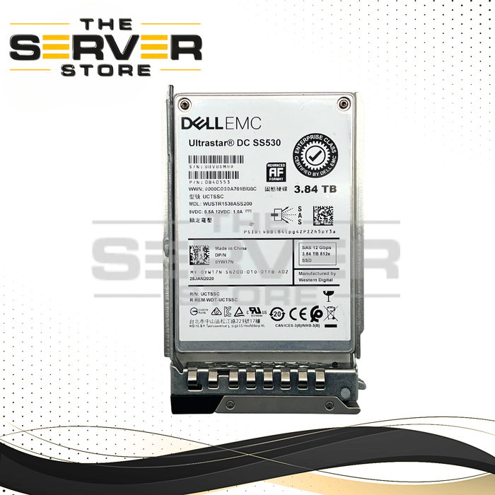 Dell EMC 3.84TB SAS 12G RI 2.5" SSD Western digital (WD) DC SS530 WUSTR1538ASS200 0YW17N YW17N (Dell PowerEdge G15th Tray Included)