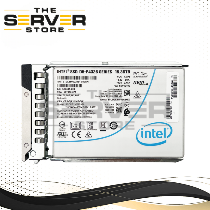 Intel 15.36TB NVMe x4 U.2 SFF 2.5" SSD for Dell PowerEdge R640 R740xd Gen14 SSDPE2NV153T8