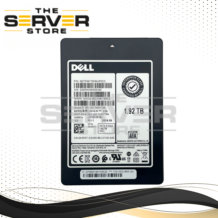 Dell 1.92TB SATA 6G MU SFF 2.5" SSD Samsung SM863a Series MZ-7KM1T9B MZ7KM1T9HMJP0D3 0K5P0T K5P0T